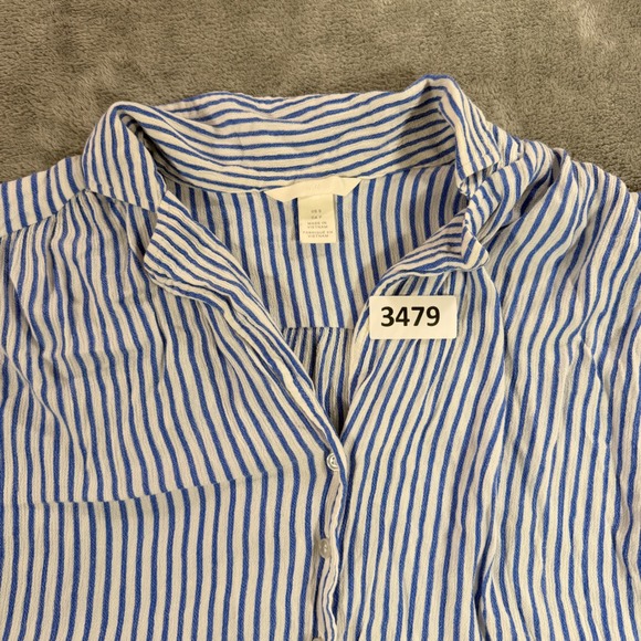 H&M Tops - H&M‎ Button Down Shirt Womens Small Blue White Striped Tie Front Short Sleeve